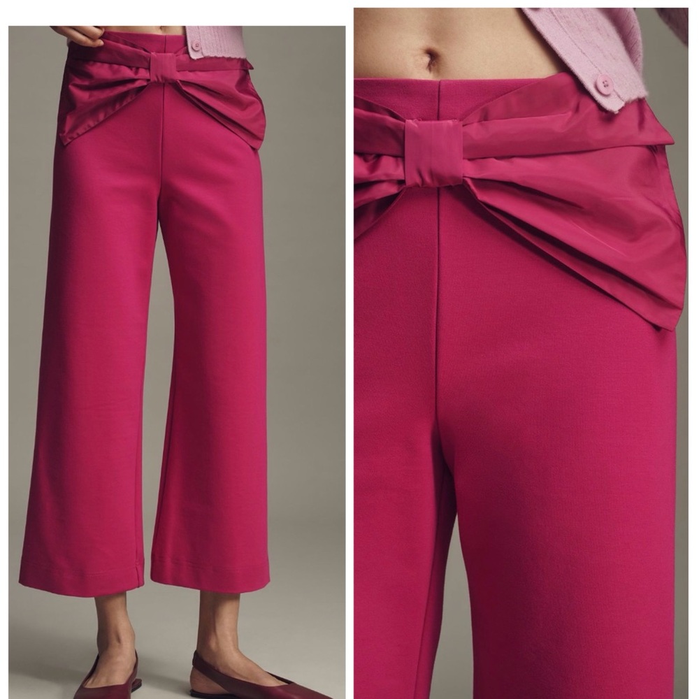 Anthropologie Wide-Leg Bow-Front Pants in Fuchsia Pink